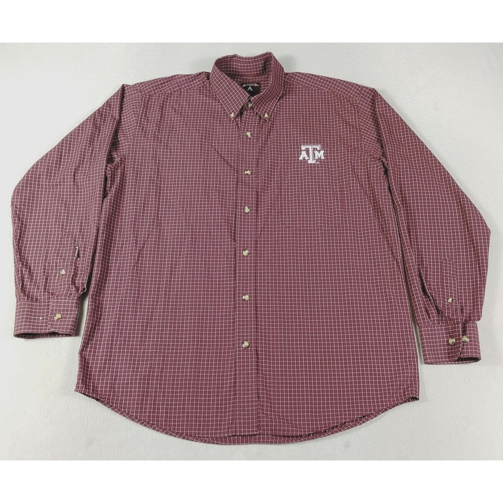 Texas A&M Aggies Shirt Mens Medium Red Plaid NCAA Football Antigua Button Up